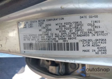 2000 Toyota 4Runner Sr5 V6 from USA, damaged, VIN JT3GN86R9Y0161788